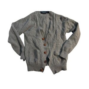 Woodstock International Cardigan Lambswool Grey Cable Knit Vintage Large